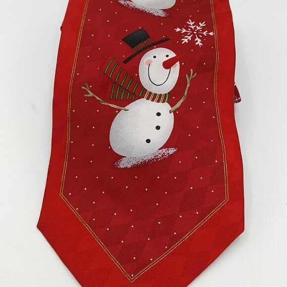 Cool Yule Red Snowman Snowflake Silk Tie Hallmark - Picture 2 of 10
